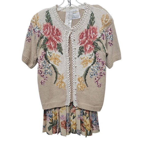 Marisa Christina SS Cardigan Pleated Skirt Set Floral Cottagecore Grandma Medium - Picture 1 of 10